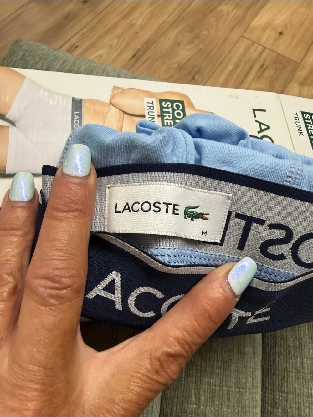 Lacoste Men’s Trunk 3-Pack in Navy, Gray & Light Blue - Picture 3 of 3